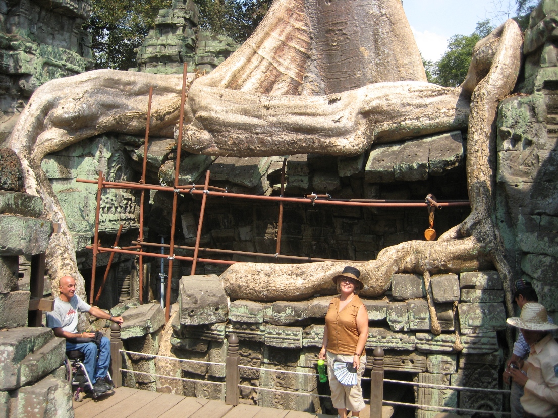 Sue and tree at Ta Prohm